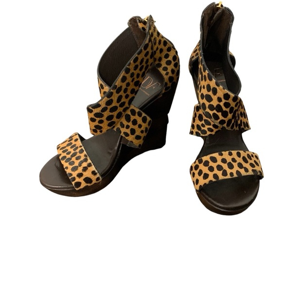 Diane Von Furstenberg Shoes - Diane‎ Von Furstenberg leopard calf hair wooden heel wedge sandal. Size 7M